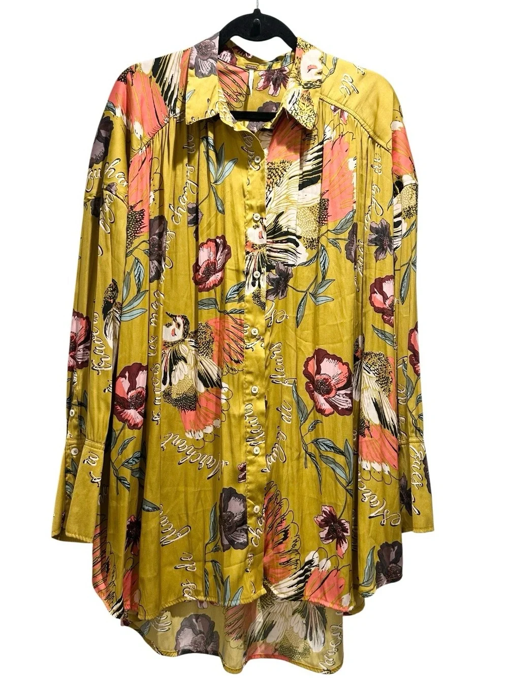 Free People Champs de Fleurs Silky Nights Button-down Tunic Top Floral Sz L - Picture 3 of 15